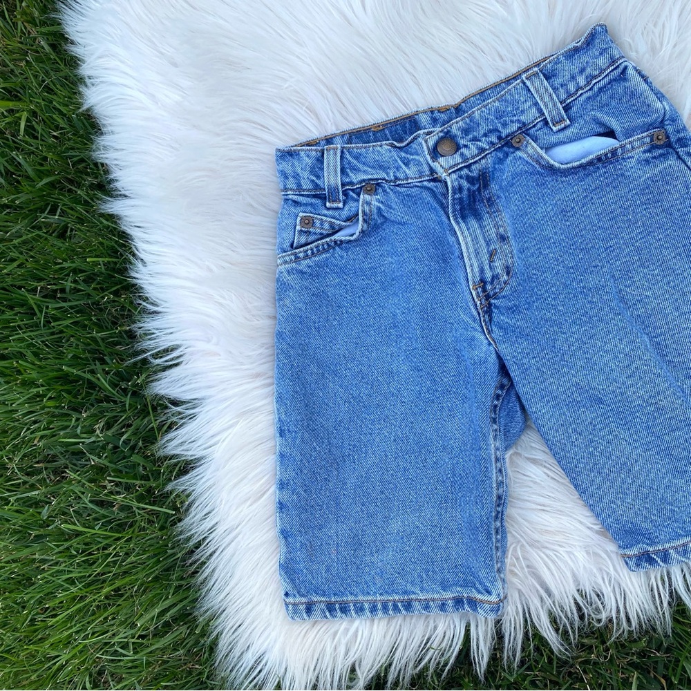 Levi’s vintage 550 relaxed fit orange tan jean denim shorts kids 8